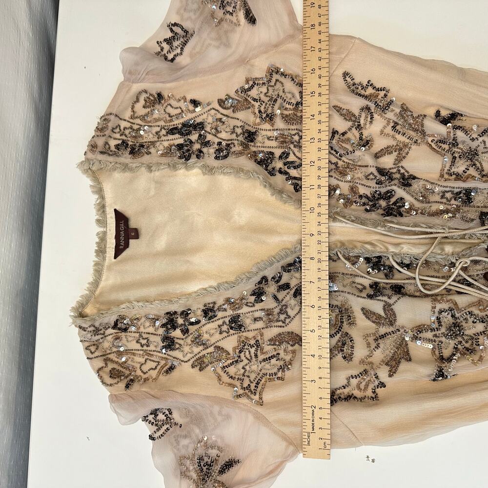 Ranna Gill Womens Beaded Romper Size 6 Coachella Festival Boho Champagne Cream - Picture 11 of 16